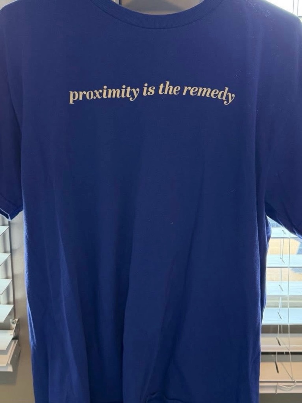 Blue Graphic Tee - "proximity is the remedy"